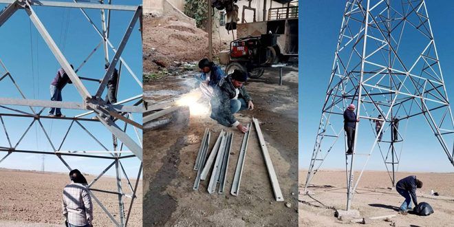 كهرباء الحسكة تبدأ بأعمال تدعيم أبراج التوتر الكهربائي بريف المحافظة