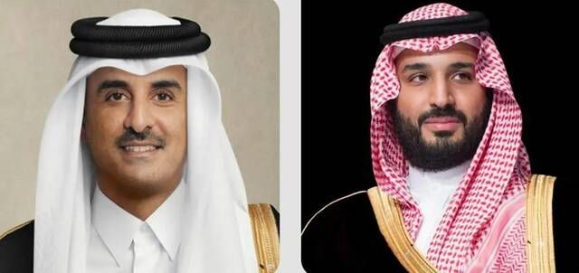 ولي العهد يبحث مع أمير قطر تطورات الوضع في قطاع غزة