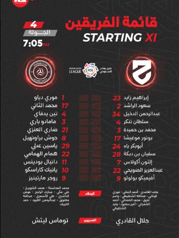 تشكيل الفريقين في المباراة، فيتو