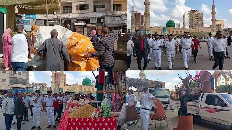 أمن كفر الشيخ يشن حملة مكبرة لإزالة الإشغالات استعدادًا لمولد الدسوقي - صور