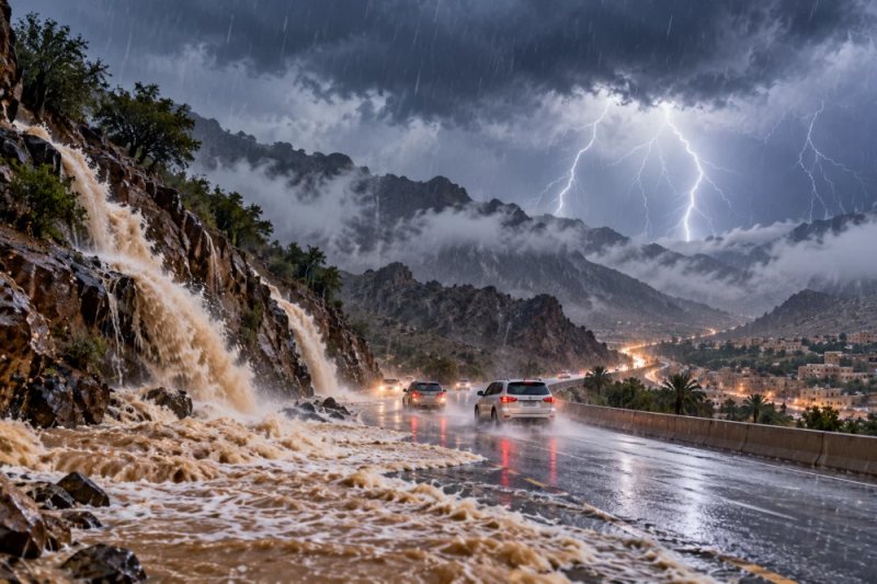 «الأرصاد»: أمطار غزيرة وسيول وبَرَد على جازان وعسير والباحة ومكة