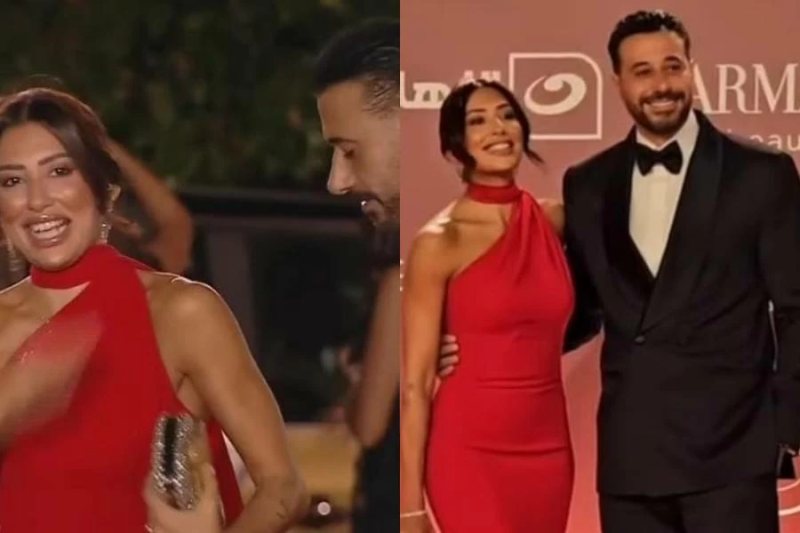 أحمد السعدنى وزوجته ميرنا الهلباوى فى أول ظهور لهما بعد زواجهما.. والجمهور يتفاعل: «العريس وصل» (صور)